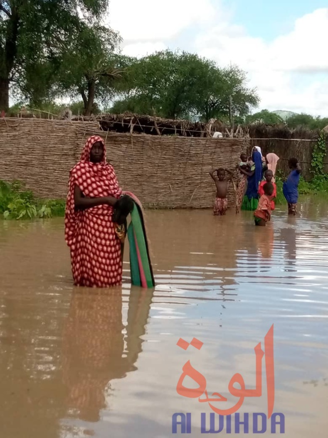 Des sinistrés d'inondations au Sila, à l'Est du Tchad, en août 2020. © Mahamat Issa Gadaya/Alwihda Info