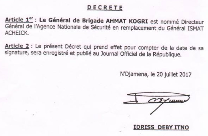 Tchad : Un général nommé à la tête du renseignement extérieur