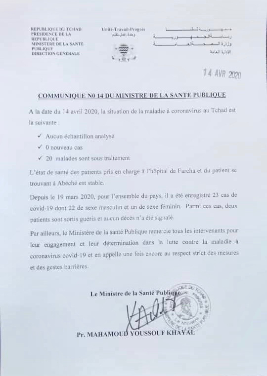 Tchad - Covid-19 : le point journalier du ministère de la Santé sur la situation