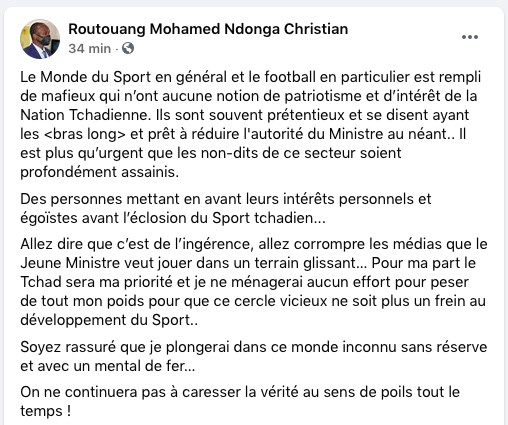 Tchad : "Le monde du sport est rempli de mafieux qui n’ont aucune notion de patriotisme" (ministre)