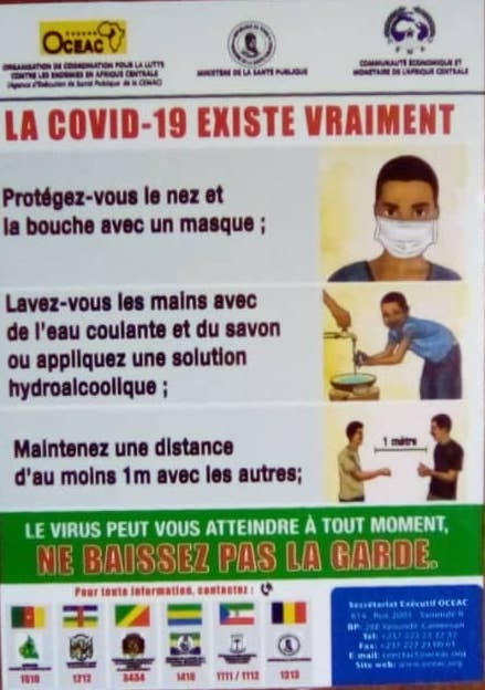 Une affiche avec des mesures barrières contre le coronavirus, au Tchad. © Foka Mapagne/Alwihda Info