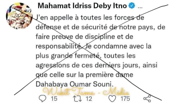 Tchad : la Présidence menace de poursuites après un faux Tweet attribué au PCMT