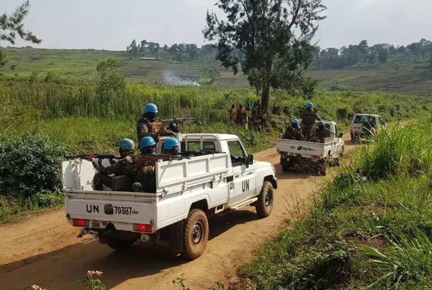 Des Casques bleus de la Mission des Nations Unies en République démocratique du Congo (MONUSCO) patrouillent sur le territoire d'Irumu, dans l'Ituri, afin de décourager les activités des ADF (photo d'archives). © MONUSCO