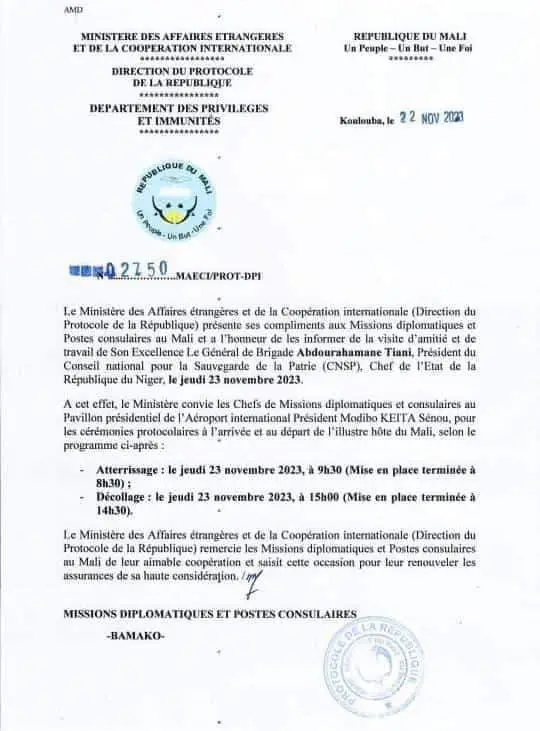 Niger : Le Président de la transition effectue son premier voyage à l'extérieur ce jeudi