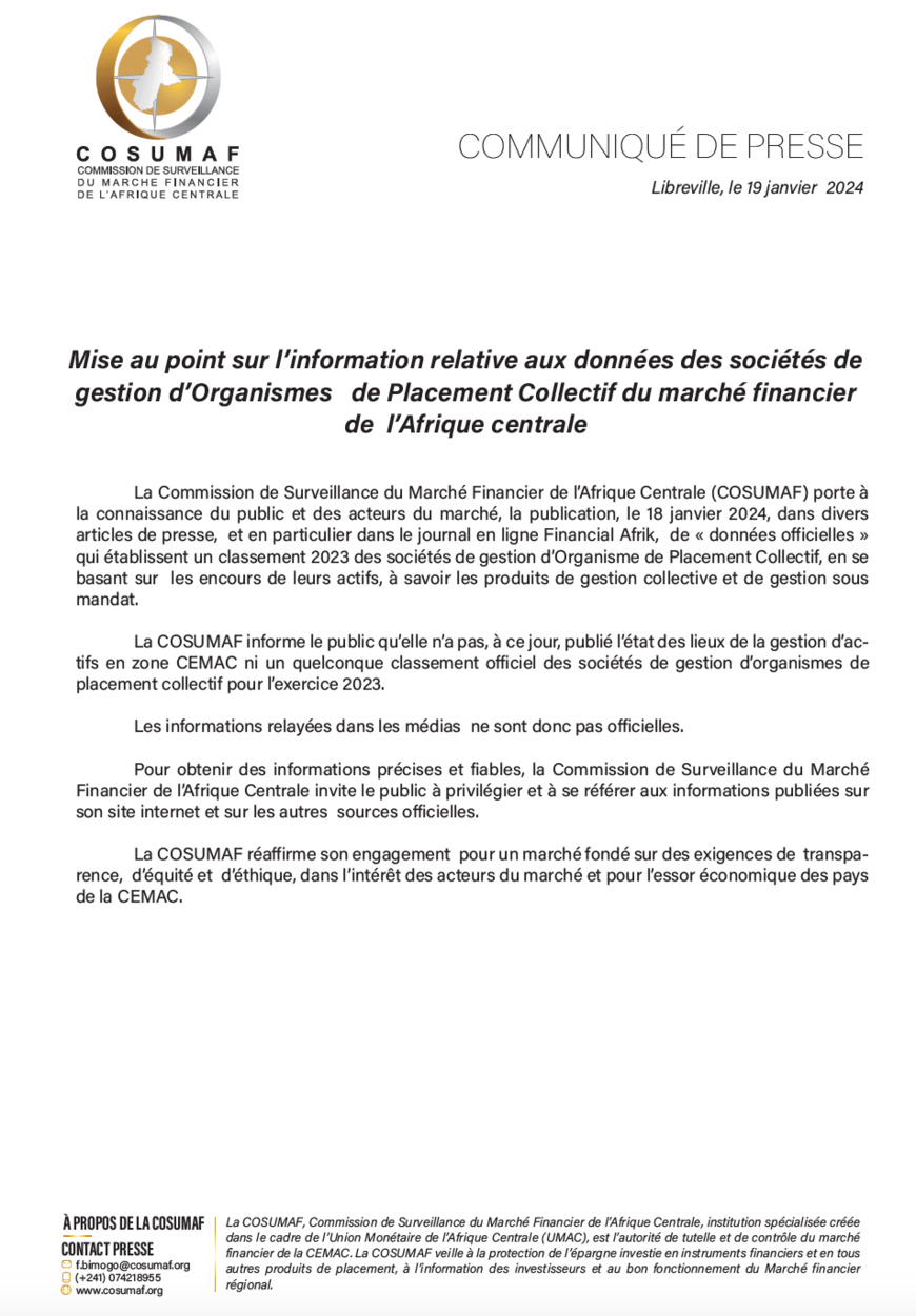 La COSUMAF met en garde contre la diffusion de données non fiables sur la gestion d'actifs