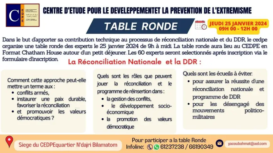 Tchad : Réconciliation nationale et programme DDR, Recommandations des participants aux activités