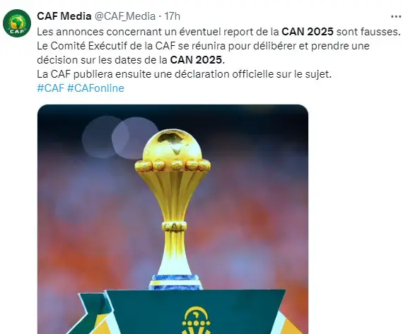 CAN 2025 : La CAF dément formellement les informations publiées sur le report de la compétition