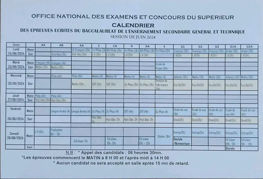 Tchad : le calendrier des épreuves du baccalauréat 2024 dévoilé