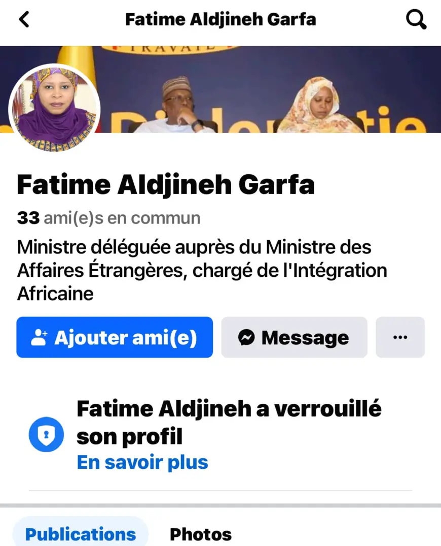 Tchad : Attention aux faux profils Facebook de la Ministre Déléguée Fatime Aldjineh Garfa