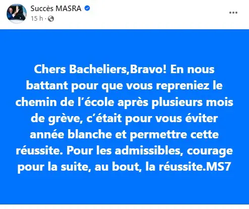 Tchad : Message chaleureux et encourageant adressé aux bacheliers par Succès Masra, le leader du parti Les Transformateurs.