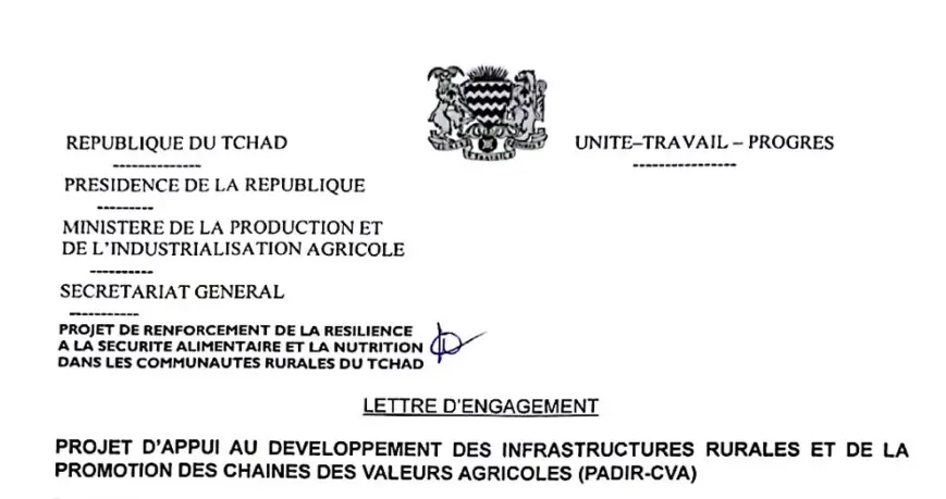 Tchad : Lettre d'engagement pour un nouveau Projet d'Appui au Développement des Infrastructures Rurales (PADIR-CVA)