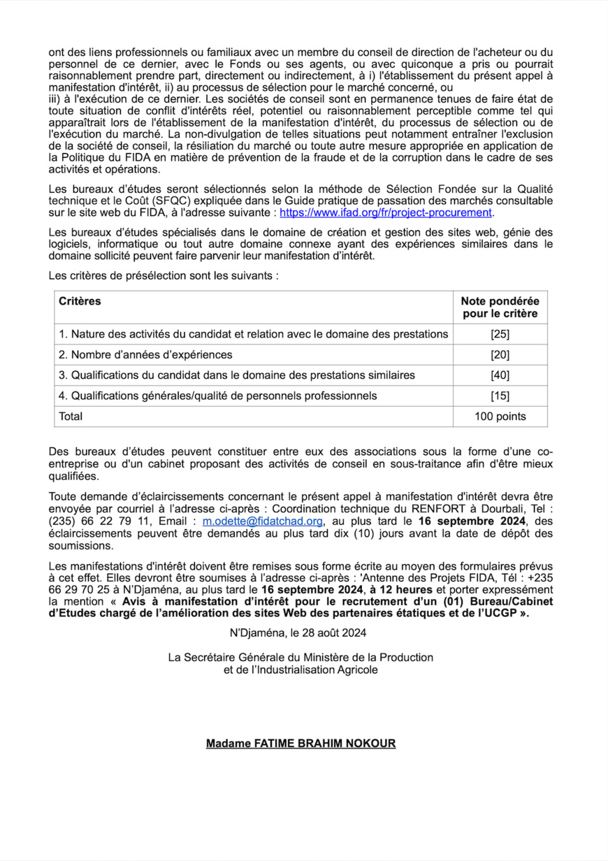 Tchad : Avis à manifestation d'intérêt du projet RENFORT pour le recrutement d'un Bureau/cabinet d'études