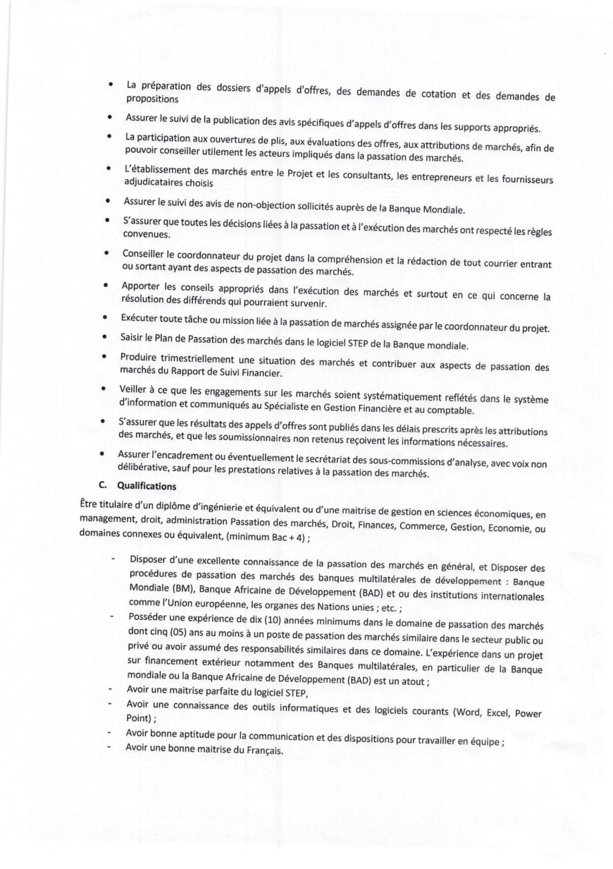 Tchad : Recrutement d'un Spécialiste en Passation des Marchés des Projets PIRECT, PAAET et RESPITE (CEP-SNE)