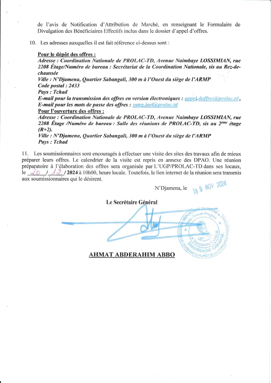 Tchad : Avis spécifique d'appel d'offres pour la construction d'un marché interprovincial à Ngouri (Projet PROLAC-TD)