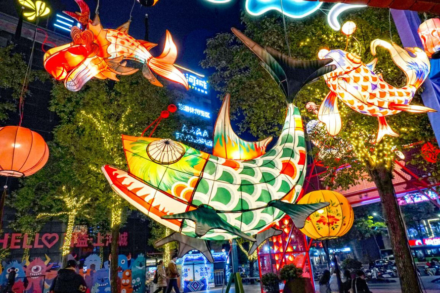 Photo taken on Dec. 30, 2024 shows beautiful lanterns in a cultural block in Nanning, south China's Guangxi Zhuang autonomous region. (Photo by Yu Xiangquan/People's Daily Online)