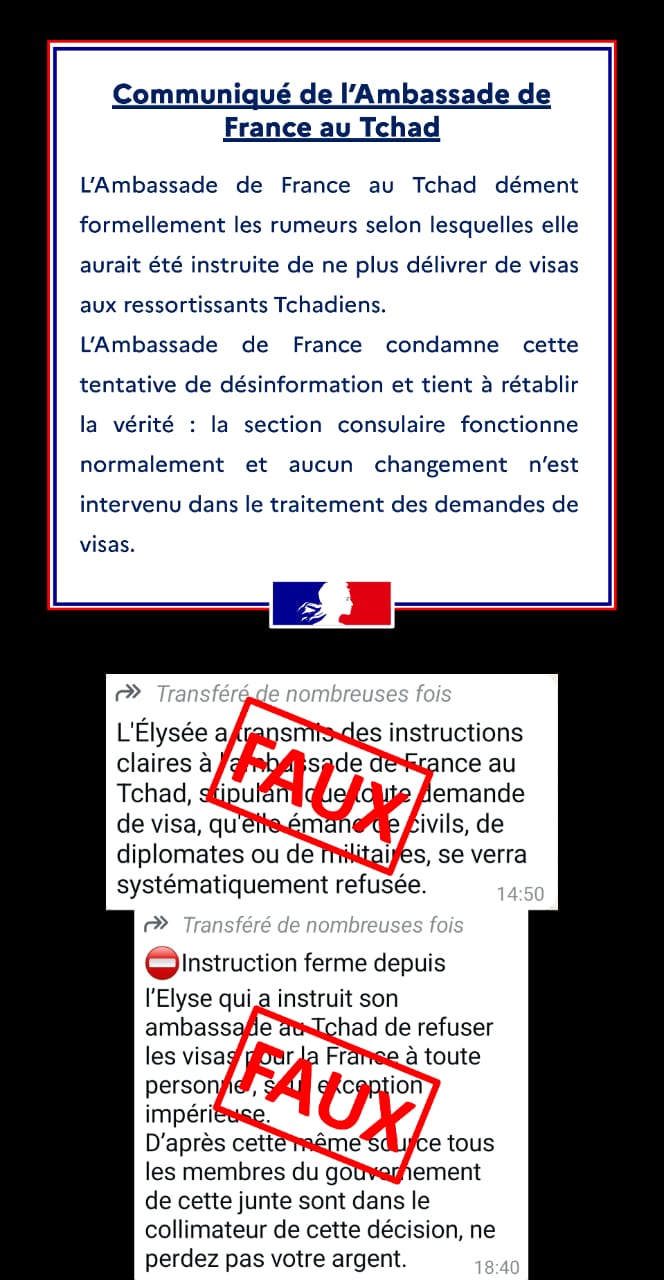 L'Ambassade de France au Tchad dément les rumeurs de suspension des visas