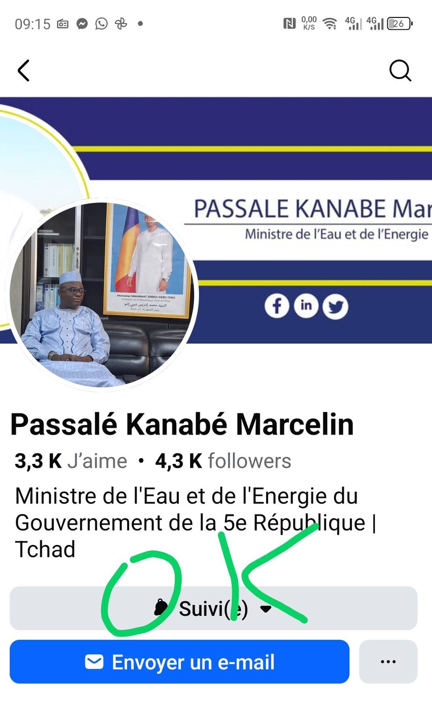 Tchad : Alerte à l'usurpation d'identité du Ministre Passalé Kanabé Marcelin sur Facebook