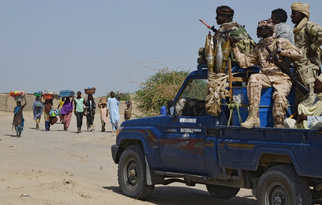 Un véhicule de la gendarmerie tchadienne dans la zone du Lac Tchad. Crédits photo : DR