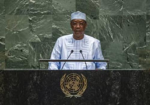 Le président Idriss Déby à la tribune de l'ONU. © PR