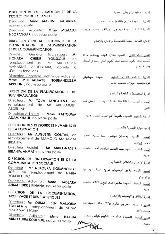 Tchad : 35 nominations au ministère de la Femme (26 nouveaux postes)