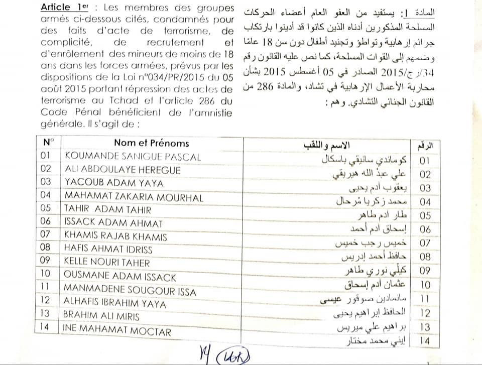 Tchad : liste de 257 personnes amnistiées pour des faits d'acte de terrorisme