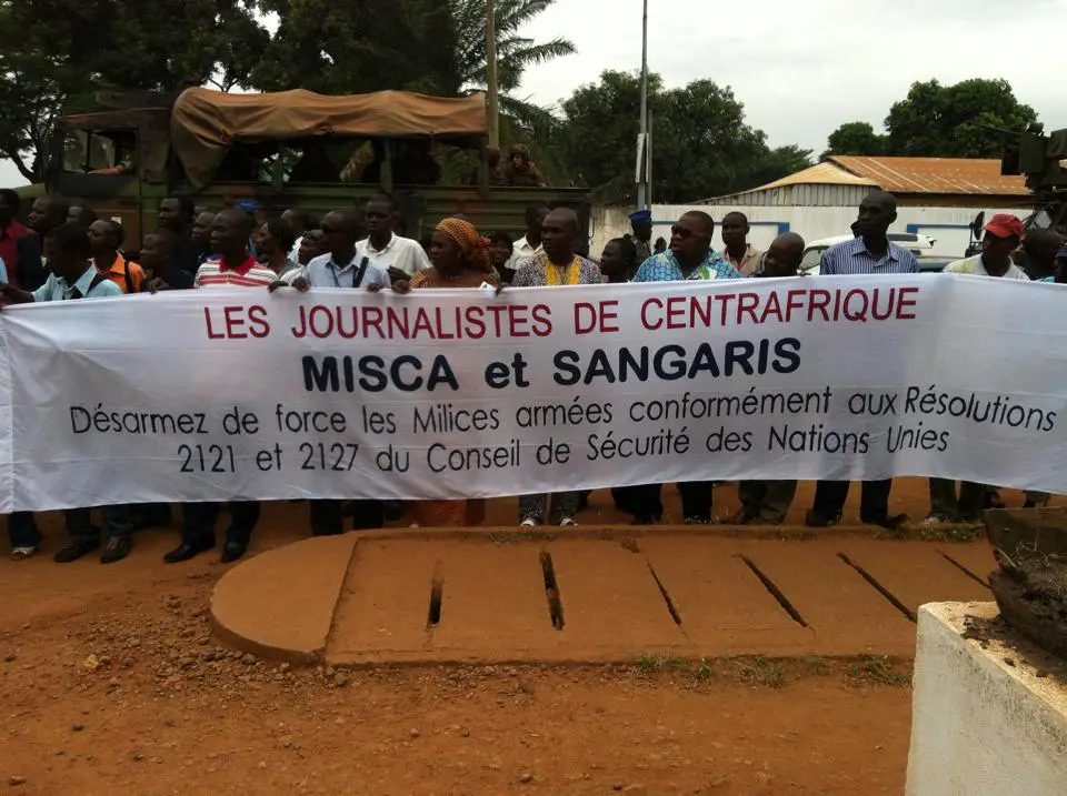 Marche des journalistes centrafricains ce matin à Bangui. Diaspora Media