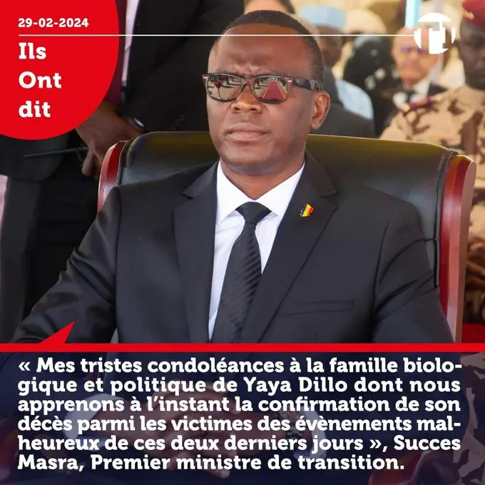Tchad : Le Premier ministre Succès Masra exprime ses « tristes condoléances » à la famille de Yaya Dillo