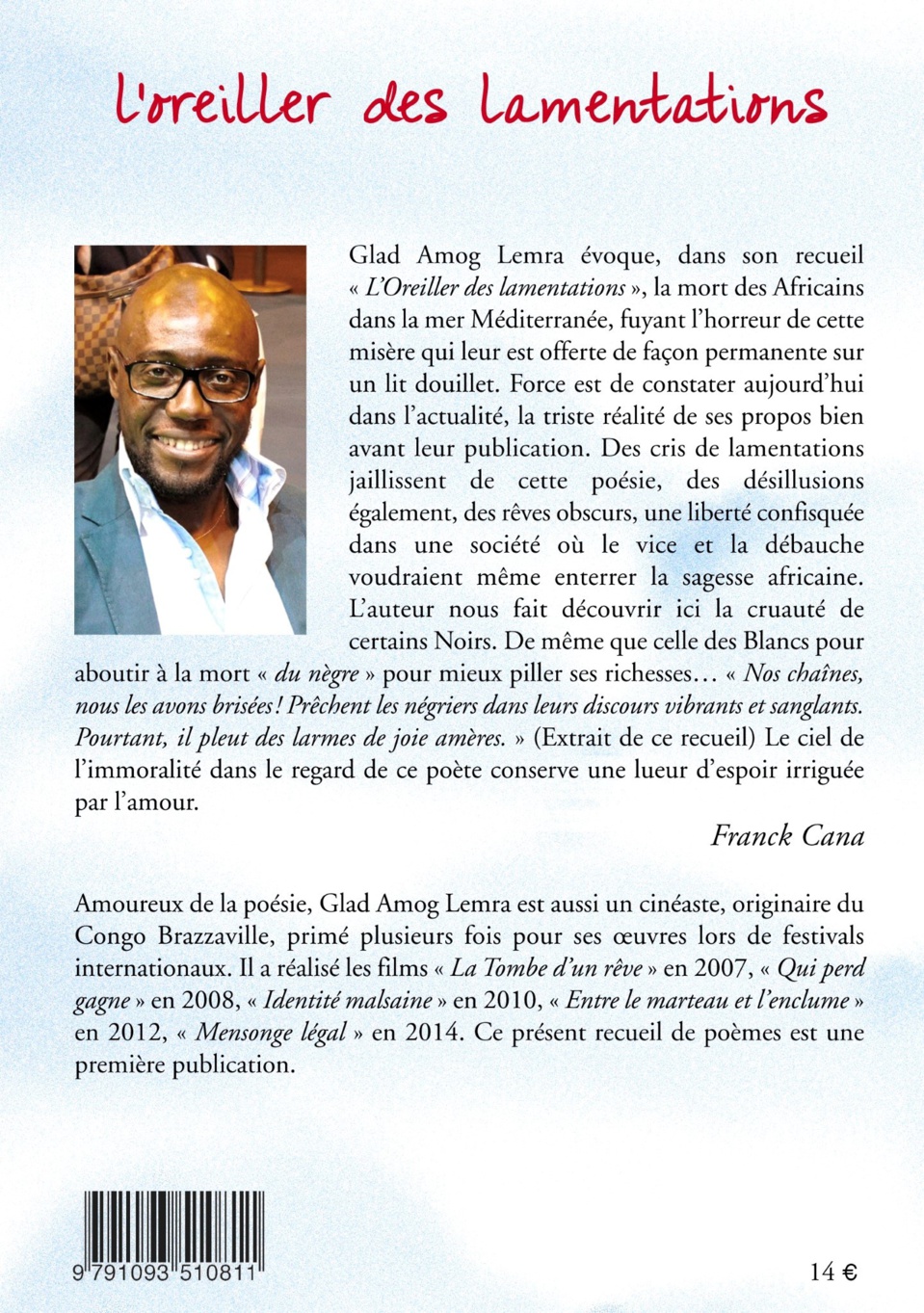 POESIE : Publication de « L'OREILLER DES LAMENTATIONS » de Glad Amog LEMRA