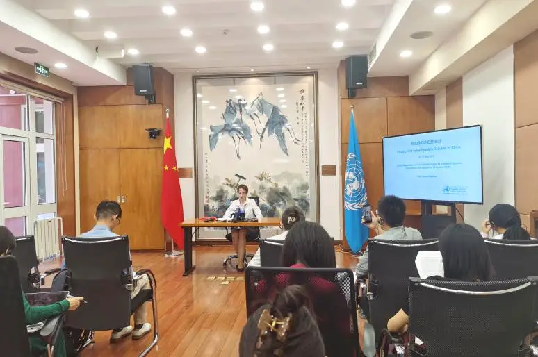 Alena Douhan, the UN special rapporteur on unilateral coercive measures and human rights, speaks to a press conference in Beijing on May 17, 2024. (Photo by Du Yifei/People's Daily)