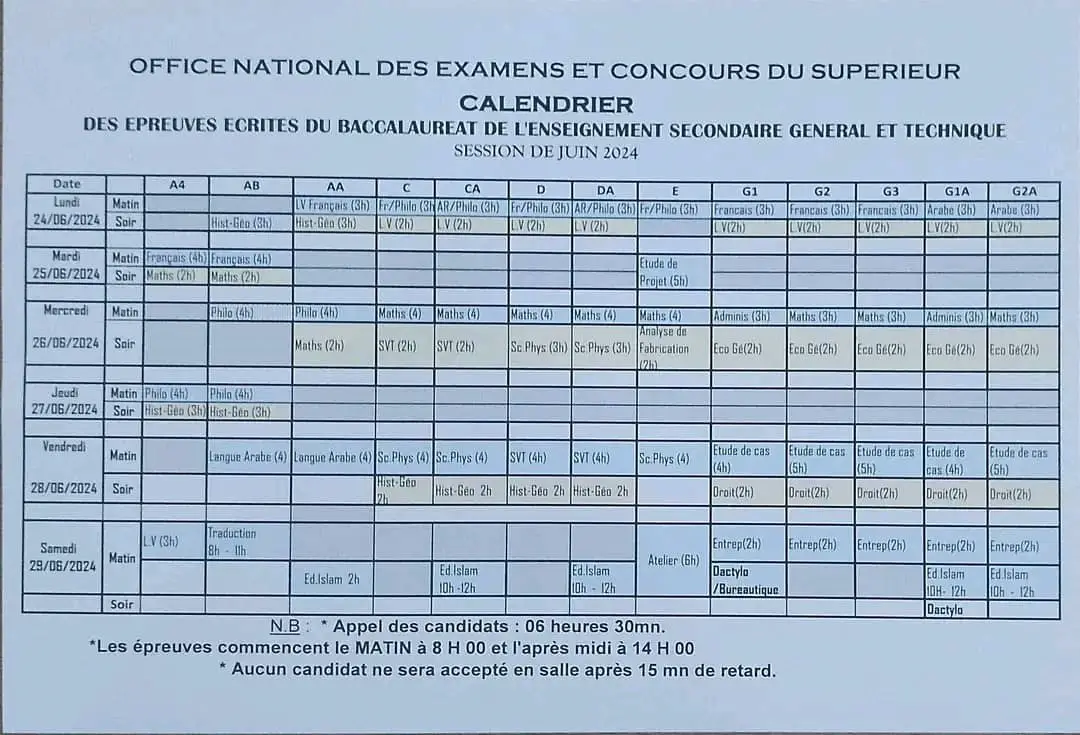 Tchad : le calendrier des épreuves du baccalauréat 2024 dévoilé