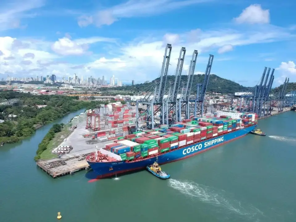 A cargo vessel of China COSCO Shipping Corporation Limited docks at the Port of Balboa, Panama. (Photo by Paola Suman)