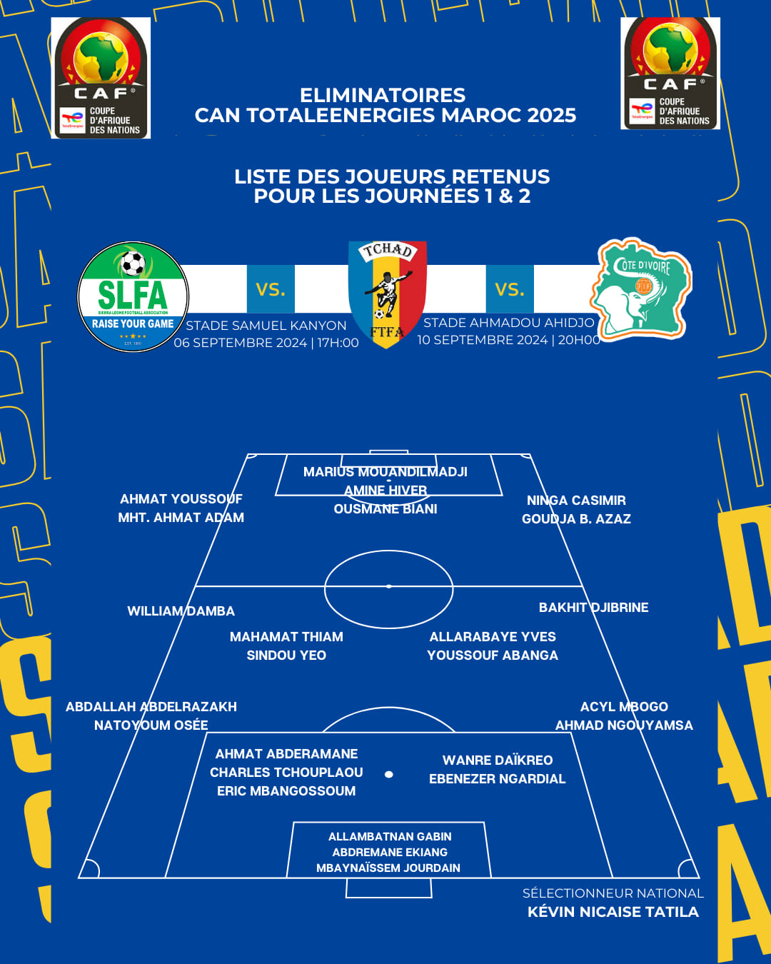 SAO du Tchad : liste des footballeurs retenus pour des matchs éliminatoires de la CAN 2025