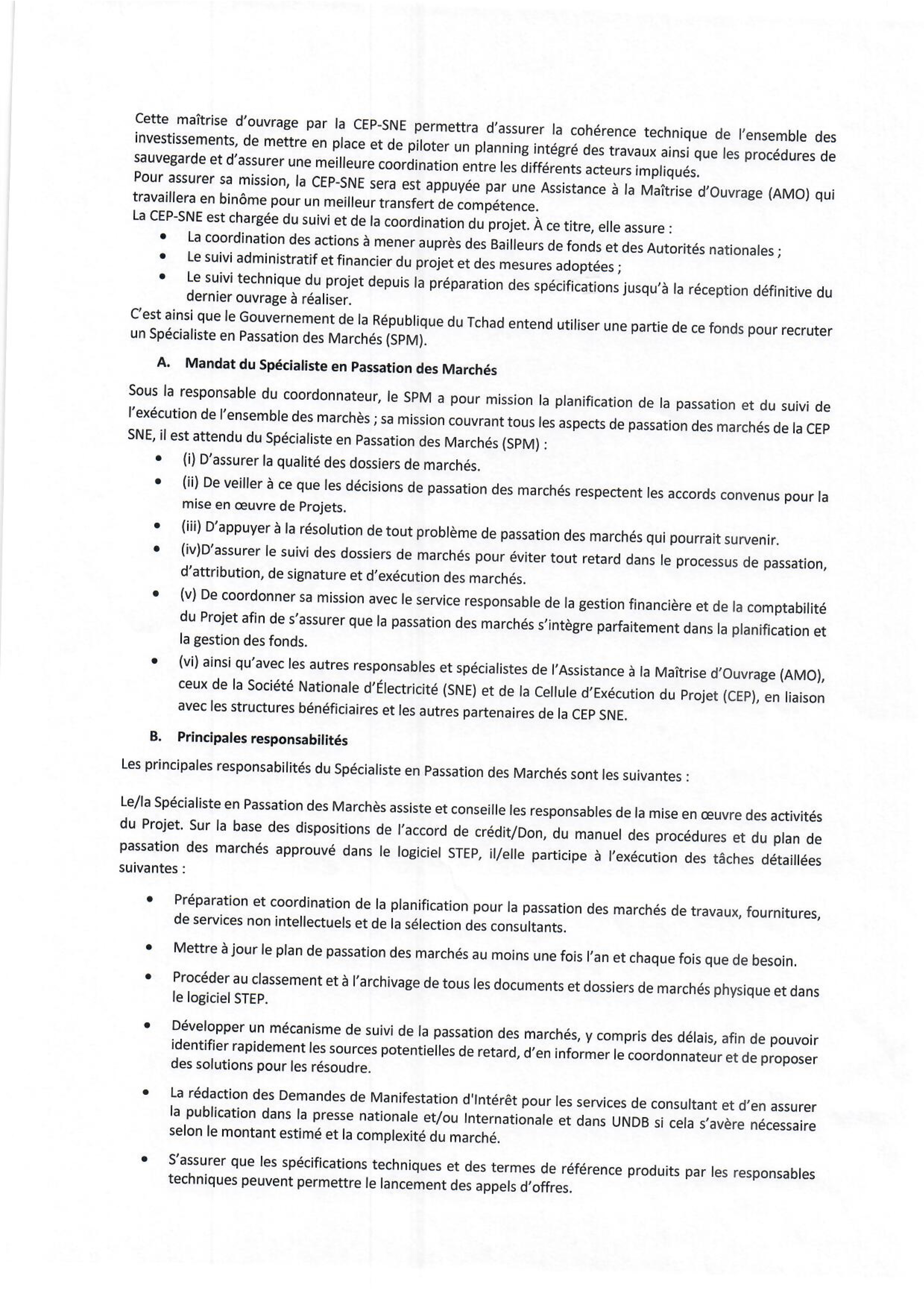 Tchad : Recrutement d'un Spécialiste en Passation des Marchés des Projets PIRECT, PAAET et RESPITE (CEP-SNE)