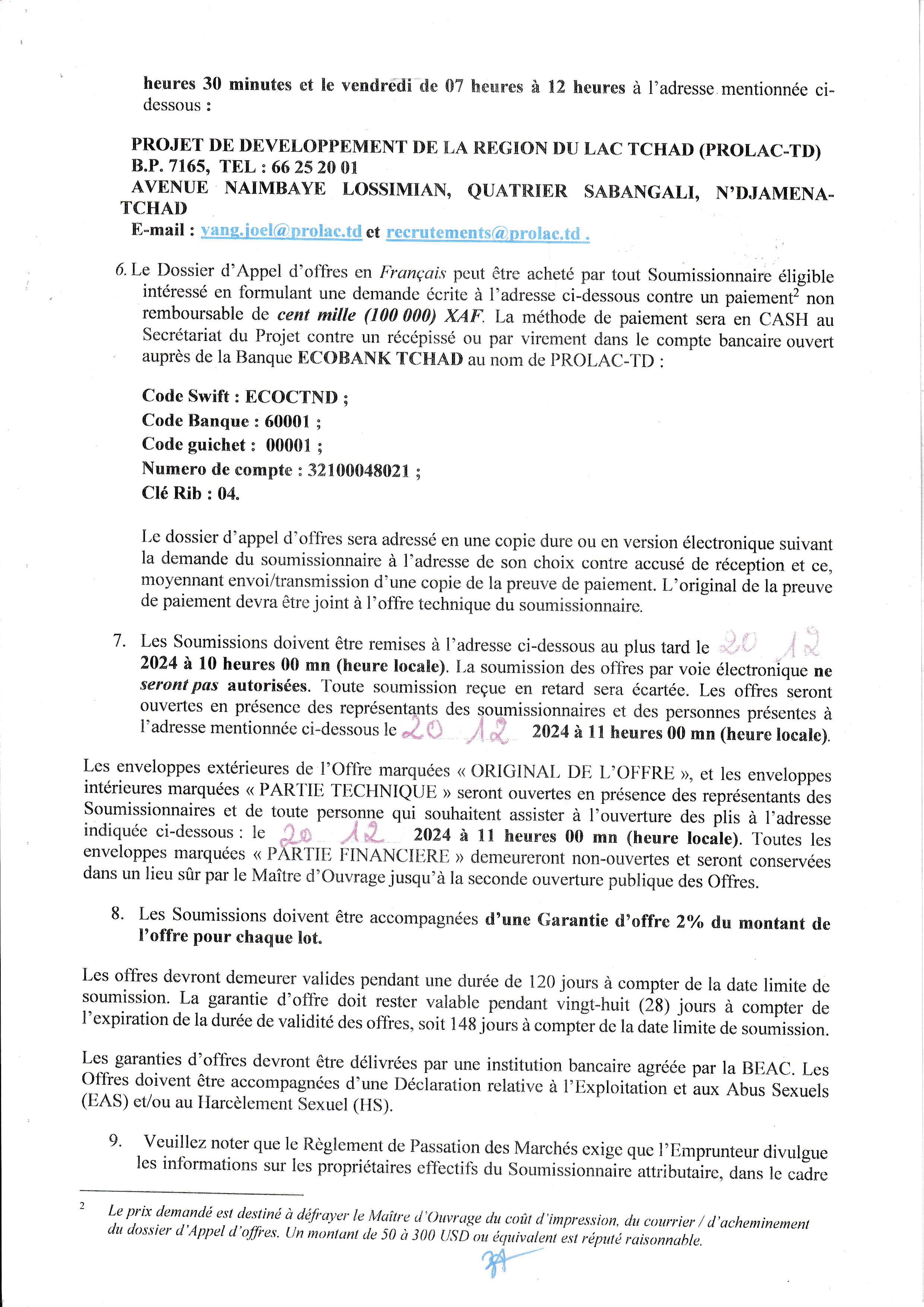 Tchad : Avis spécifique d'appel d'offres pour la construction d'un marché interprovincial à Ngouri (Projet PROLAC-TD)