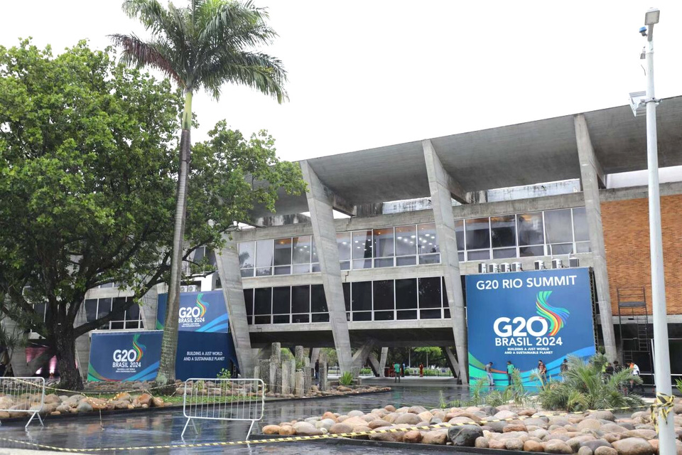 Photo shows the exterior of the venue for the 19th G20 Summit in Rio de Janeiro, Brazil. (Photo by Cao Shiyun/People's Daily)