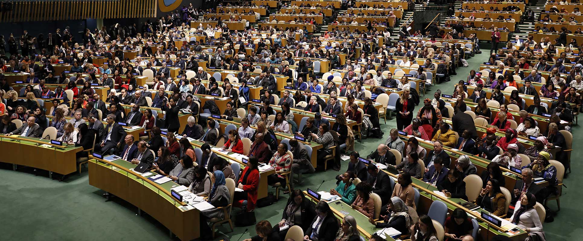 Vue panoramique de la salle de l'Assemblée générale des Nations Unies, où se dérouleront les événements de la CSW69. Photo : UN Photo/Manuel Elías