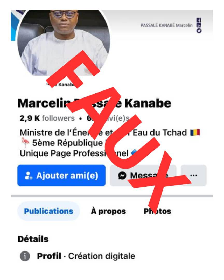 Tchad : Alerte à l'usurpation d'identité du Ministre Passalé Kanabé Marcelin sur Facebook