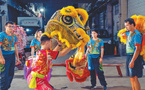 Peruvian young man into Chinese lion dance