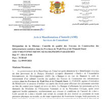 Tchad : Avis à manifestation d’intérêt du Projet PARAEB pour des services de consultance (contrôle de qualité de travaux)